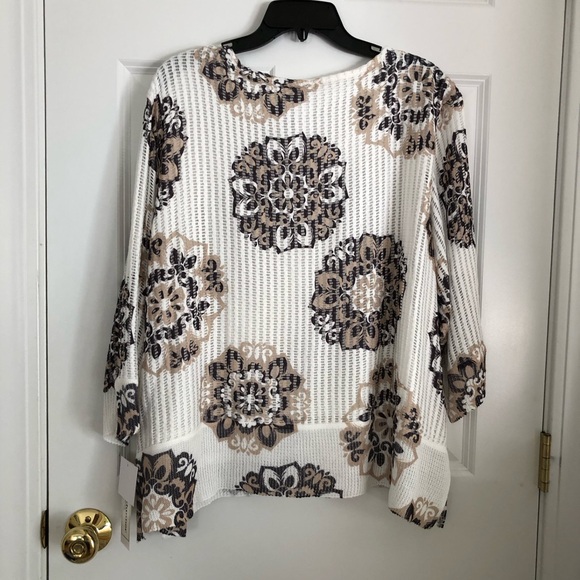 Alfred Dunner Women Blouse Top Women's Plus Size 3X Floral Beige Brown White ps2 - Picture 3 of 10